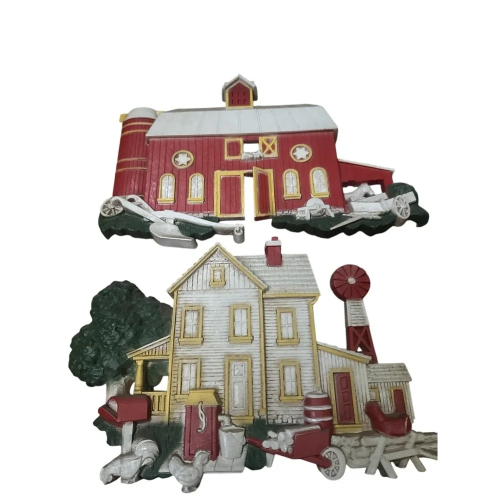 Homco red barn wall art plaques set 7369 vintage 1975 farmhouse usa